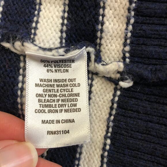 Chaps Navy White Striped Button Shoulder Sweater Medium Nautical Coastal Preppy - Picture 8 of 10